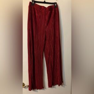 Omancia SHEIN Solid Accordian Red Velvet Wide Leg Elastic Band Pants Sz XL